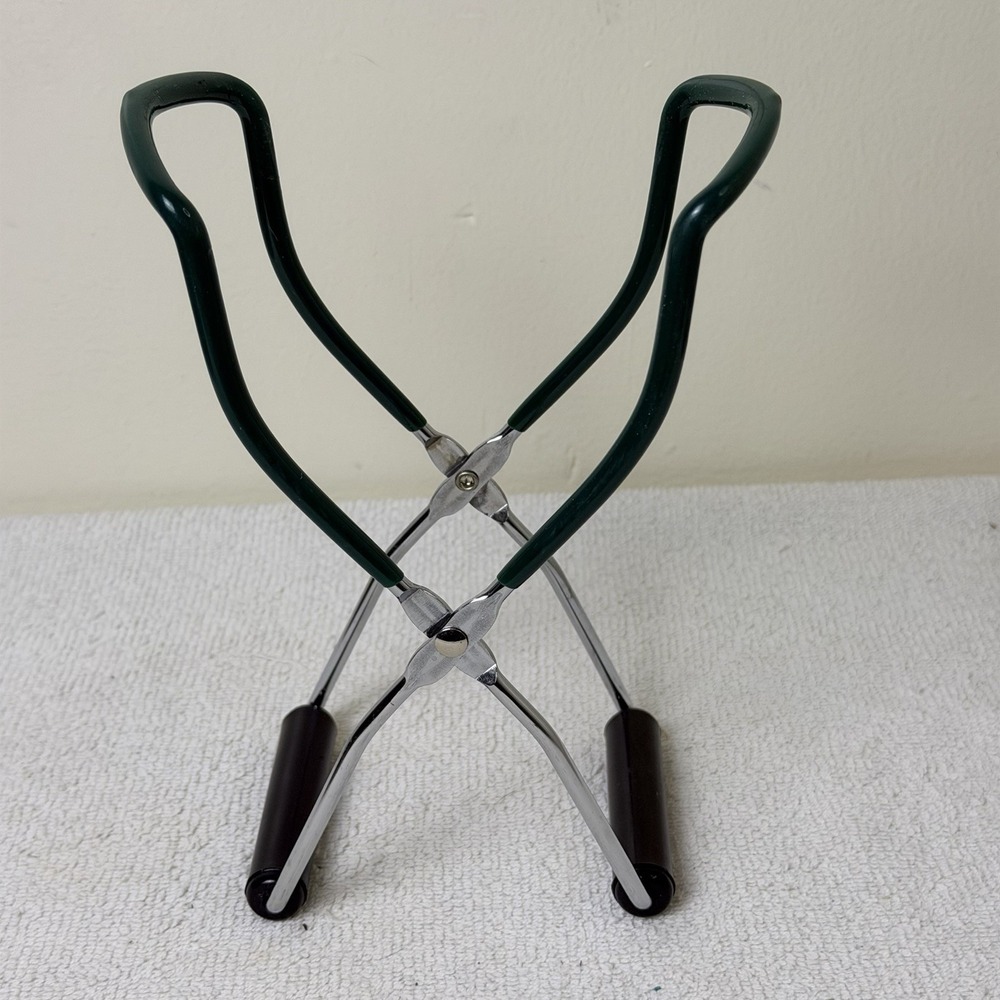 Vintage EARTHGROWN Canning Mason Jar Lifter Tongs Grabber w/Rubber Grips Green
